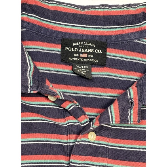 Polo Jeans Co Ralph Lauren Striped Polo Shirt XL Vintage Y2K Pocket Cotton VTG - Picture 4 of 6